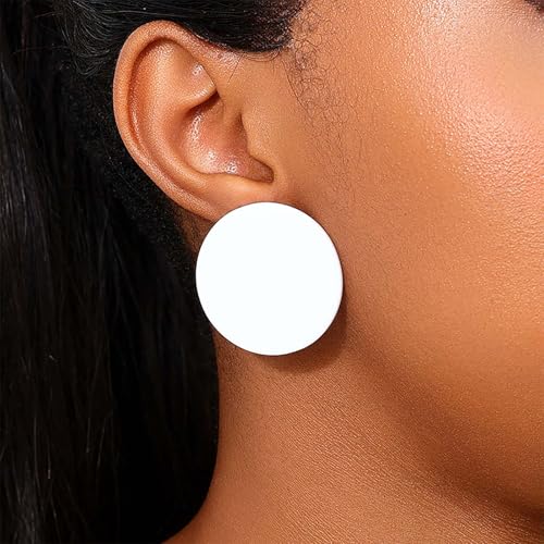 Acrylic Large Round Earrings Tortoise Shell Resin Big Circle Earrings Brown Acrylic Leopard Studs Large Round Disc Studs Jewelry for Women - color: White