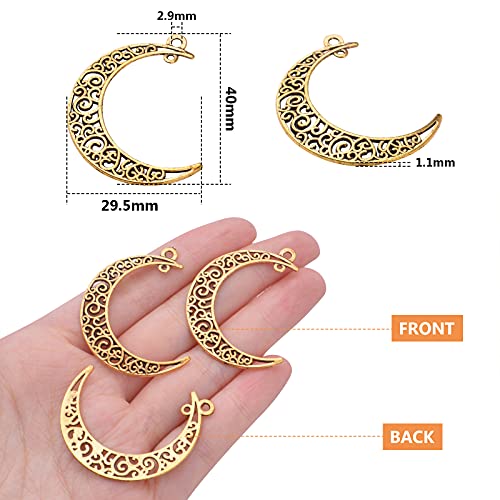 40pcs Antique Golden Hollow Moon Charms Alloy Luna Crescent Symbol Filigree Pendants Jewelry Making Findings for DIY Bracelets Necklace Earring Crafts Supplies - color: Gold