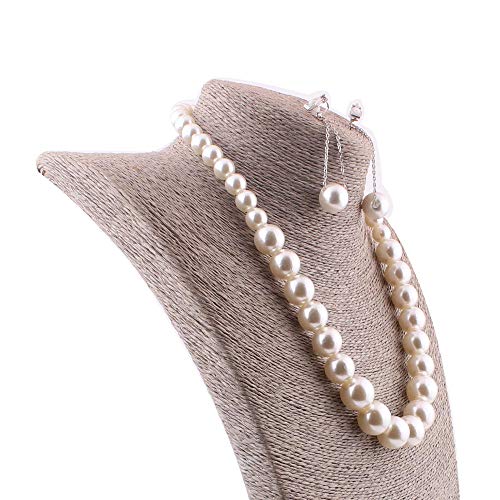 Handmade Faux Pearl Necklace and Clip on Earrings Jewelry Sets for Women Bib Choker Collar Necklace - color: White-Necklace+Tassel Clip Earrings