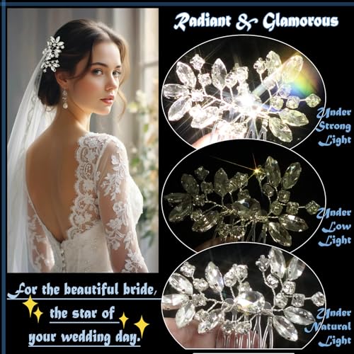 14 PCS Bridal Hair Pins Comb Set Wedding Silver Rhinestone Sparkling Crystal Hair Accessories Jewelry Women Prom