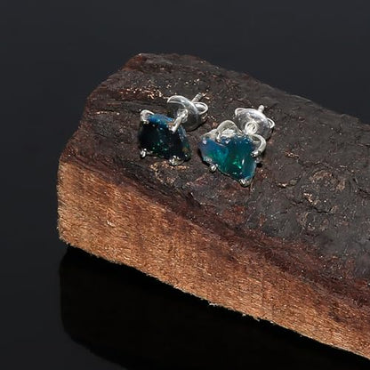 A++ Natural Black Opal Studs Earring Pair for Women, Gemstone Crystal, Push Backs, Birthstone, Raw Stone, Gift Jewelry, Silver Plated Brass