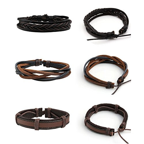 MILAKOO Braided Leather Bracelet for Men Women Cuff Wrap Bracelet Adjustable Black and Brown - color: Multicolor（Engraved）