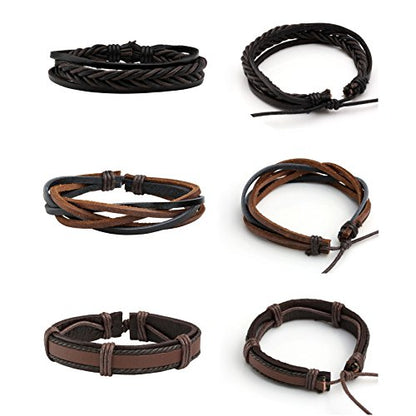 MILAKOO Braided Leather Bracelet for Men Women Cuff Wrap Bracelet Adjustable Black and Brown - color: Multicolor（Engraved）