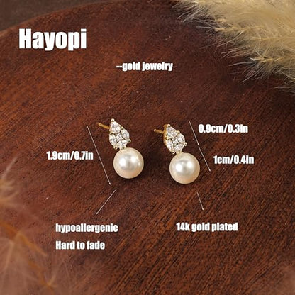 Pearl Earrings for Women:Gold Wedding Dangle Drop Earring Pearl Jewelry | 14K Gold Plated Pearl Drop Earrings for Women,Dainty Wedding Bride Earring Studs,Gold Dangle Drop Earring,Waterproof Jewelry - size: 1 pcs-10