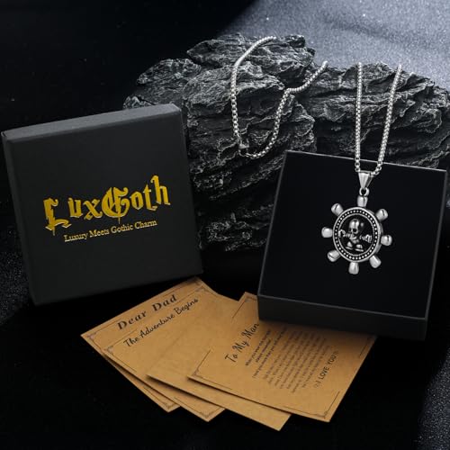 Stainless Steel Gothic Y2K Punk Rock Emo Biker Pendant Necklace | Cosplay Vintage Viking Alt Edgy Fashion Charm Necklace Jewelry for Men Women Active Daily Wear - style: Rudder Skull
