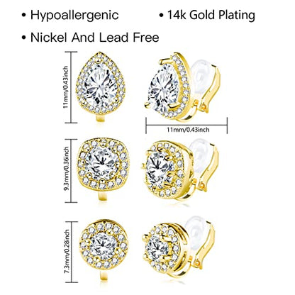 ALEXCRAFT Gold Clip On Earrings 3 Pairs Small Earing Non Pierced for Women - color: Gold Pave
