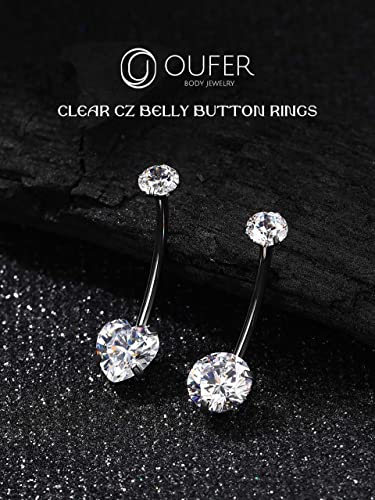 OUFER Titanium Belly Button Rings, Long Belly Piercing Jewelry, Clear CZ Belly Rings, Internally Thread Navel Piercing Jewelry For Women Men - style: Heart CZ