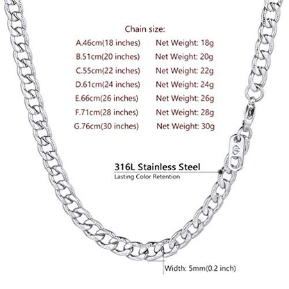 Men Cuban Chain Necklace for Men Stainless Steel 5mm Link Chain Women Dainty Necklace Gold/Silver/Black Plated Statement Jewelry 18/20/22/24/26/28/30 Inch - color: 5mm-Silver Cuban Chain, size: Length 18 Inch