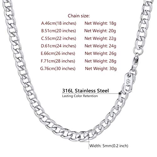 Men Cuban Chain Necklace for Men Stainless Steel 5mm Link Chain Women Dainty Necklace Gold/Silver/Black Plated Statement Jewelry 18/20/22/24/26/28/30 Inch - color: 5mm-Silver Cuban Chain, size: Length 20 Inch (men's choker length)