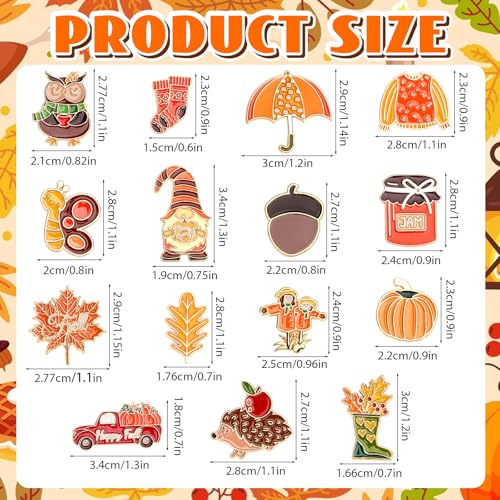 SANNIX 15Pcs Fall Pins, Autumn Enamel Pins Bulk Thanksgiving Lapel Pins Pumpkin Maple Leaf Brooch Pins for Fall Party Favors Clothes Bags Hats Accessories, 15 Styles - style: Fall Pin