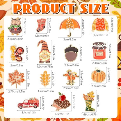 SANNIX 15Pcs Fall Pins, Autumn Enamel Pins Bulk Thanksgiving Lapel Pins Pumpkin Maple Leaf Brooch Pins for Fall Party Favors Clothes Bags Hats Accessories, 15 Styles - style: Fall Pin