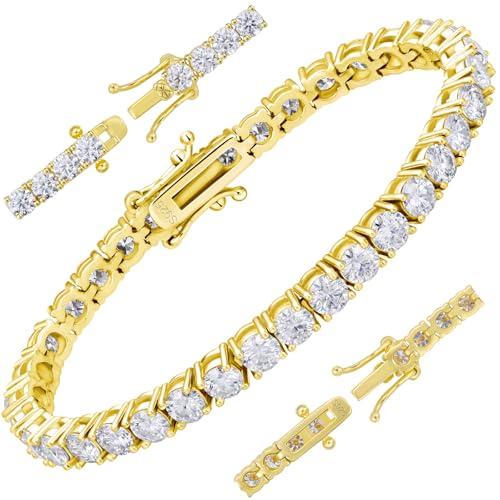 Moissanite Tennis Bracelet for Women Men S925 Sterling Silver D Color VVS1 Round Cut Moissanite Bracelet - color: Gold