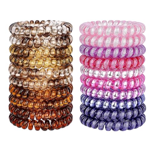 JessLab 20-Pack Spiral Hair Ties for Women, Girls, Coils Hair Ties, Assorted Colors