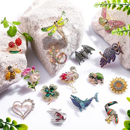 Sasylvia 16 Pcs Women Brooch Set Rhinestone Vintage Animal Insect Plant Pins Brooches Bulk for Christmas Women Girls Gifts - style: Classic