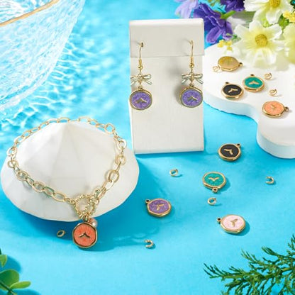 8Pcs Cute Stainless Steel Enamel Charms Flat Round with Fishtail Pendant Mixed Color Animal Theme Dangle Charm with Jump Ring for DIY Necklace Keychain Jewelry Making - color: Fishtail
