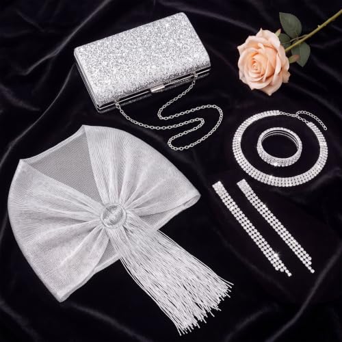 Tiamon 5 Pcs Rhinestone Jewelry Sets Shawls and Wraps Formal Clutch Purses for Women Evening Dresses Weddings Engagement - style: Noble