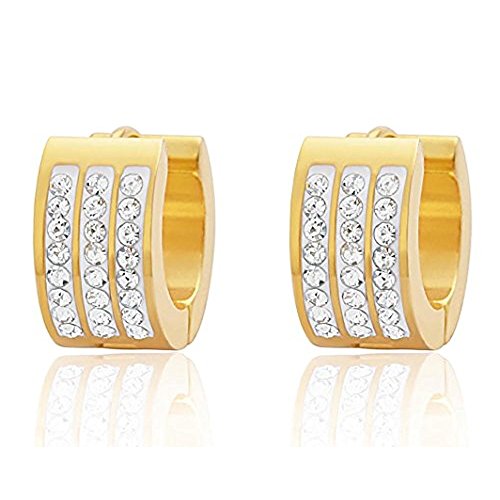Women's 3 Rows of 8 AAA Cubic Zirconia Stones Huggie Hoop Earrings - color: Gold