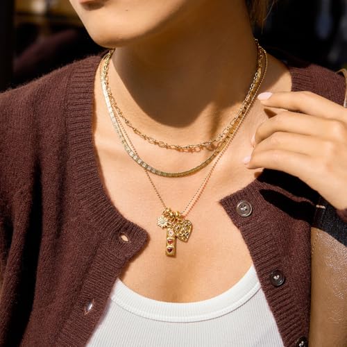 NUZON Multi-Charm Necklace for Women, 18K Gold Plated Stainless Steel Lucky Clover & Daisy Heart Pendant Necklace, NON Tarnish Sliding Charm Necklace Layering Jewelry, Meaningful Gift for Her 18’’ - color: Daisy Heart