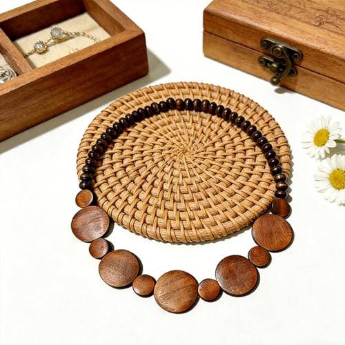 ONLYJUMP Colorful Ethnic Wooden Jewelry Set for Women Round Statement Dangle Earrings Multilayered Geometric Beaded Bracelet Necklace Exaggerated Tribal Style Jewelry - color: Brown