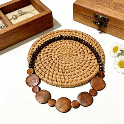 ONLYJUMP Colorful Ethnic Wooden Jewelry Set for Women Round Statement Dangle Earrings Multilayered Geometric Beaded Bracelet Necklace Exaggerated Tribal Style Jewelry - color: Brown