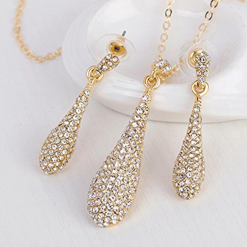 YINLI Full Crystal Rhinestone Gem Tear Drop Pendant Necklace Earrings Jewelry Sets - style: Style01