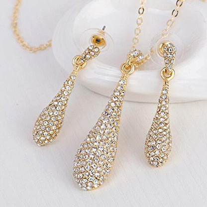 YINLI Full Crystal Rhinestone Gem Tear Drop Pendant Necklace Earrings Jewelry Sets - style: Style01
