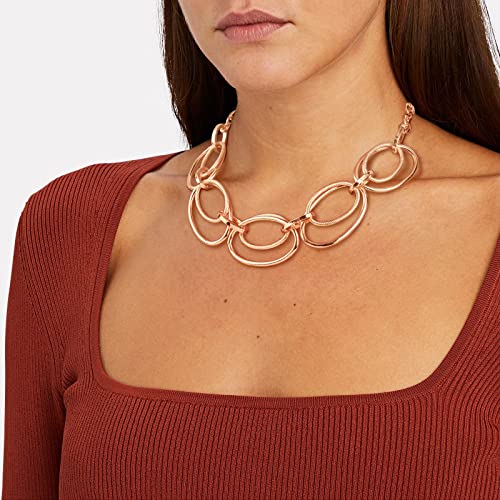 Gold Chunky Necklace for Women: Double Oval Link Statement Choker Necklace | 14k Gold Plated Loop Chain Trendy Fashion Jewelry for Daily Holiday Party - color: ROSE GOLD