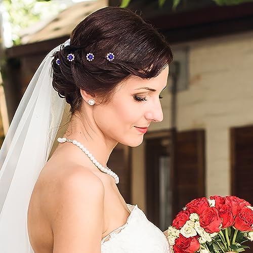 Ammei Crystal Bridal Hair Pins Clips Wedding Hair Accessories Hair Set Jewelry With Rhinestone For Brides and Bridesmaids Set Of 12 (Gold Plated-Blue) - color: Gold Plated-Blue