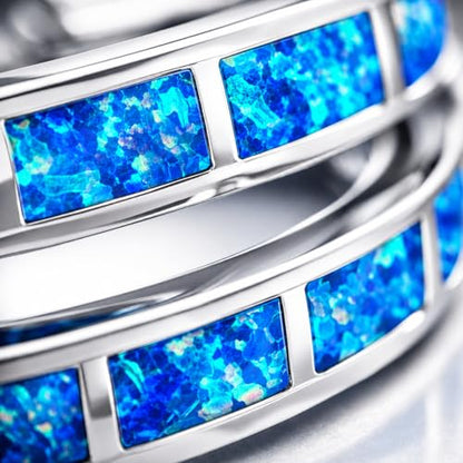 Blue Fire Opal Hoop Earrings for Women – Silver-Plated Inlay Hoops – Lightweight Boho Earrings – Ocean Style Jewelry Gift