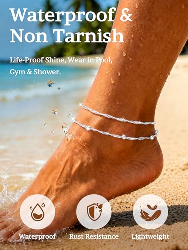 2 PCS Anklets for Women 14K Gold/Silver Plated Dainty Anklet Set | Non Tarnish Waterproof Brass Ankle Bracelet, Hypoallergenic Stackable Layered Chain Set, Adjustable Beach Summer Jewelry Gift - style: Style3