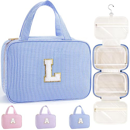 TOPEAST Travel Hanging Toiletry Bag, Personalized Initial Toiletry Pouch, Birthday Gifts for Women Mom Daughter Sister Friends, Cruise Essentials, Blue L - color: Blue, style: L
