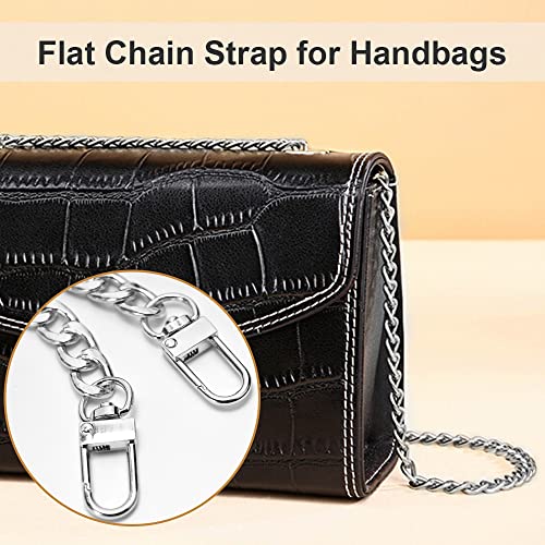 CooBigo 47" Purse Chain Strap Metal Shoulder Crossbody Bag Chain with Metal Buckles, Flat Chain Strap for Purse Handbag - color: Silver