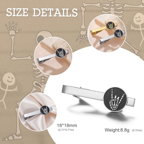Dreamtimes Rock Skull Hand Tie Clip Halloween Shirt Tie Clips Figurine Sign Language Tie Clip Rock On Hand Gesture Stainless Steel Novelty Tie Accessory for Men - style: Style 2-S