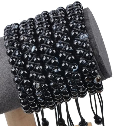 MASSIVE BEADS Double Layer Natural Chakra Healing Power Crystals Macrame Bracelet Yoga Stone Beads Gemstone Meditation Relax Anxiety Bangle for Unisex Women Men - color: Evil Eye Agate, size: 4mm