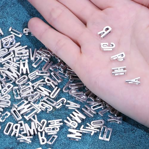 Alphabet Slide Letter Charms Initial A-Z Alphabet Beads for Flat Leather Bracelet Wristbands Necklace Pendant Keychain Mother’s Day Graduation Wedding Jewelry Making, 156PCS - color: Antique Silver