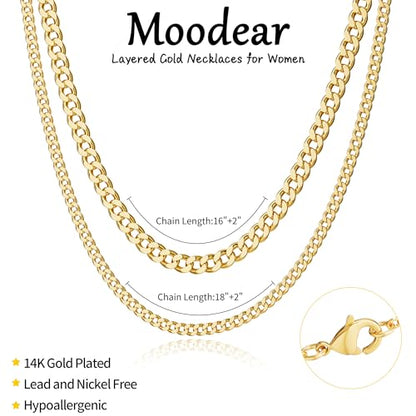 Moodear Layered Necklace for Women 14K Gold Plated/Silver Plated Cuban Link | Paperclip Chain Toggle Clasp, Chunky Layered Design, Fashion Jewelry, Daily Wear & Special Occasions - style: Gold Chain Necklace