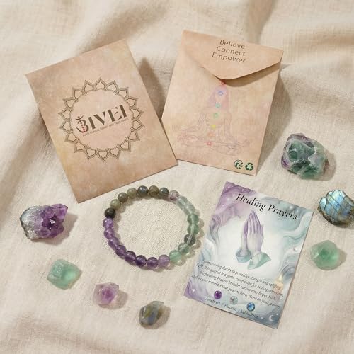 Bivei Protection Crystal Healing Bracelet | 8MM Strength Bracelet Spiritual Stretch Beaded Jewelry for Women Men Gift - color: Healing Prayers, size: Medium 6.8-7.3 inch
