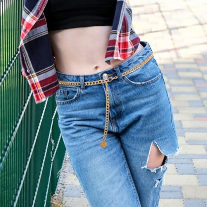 Gold Chain Belts for Women Metal Waist Chain, Gold Waist Belt Chains Adjustable Link Belt Fashion Body Chains for Dress Jeans