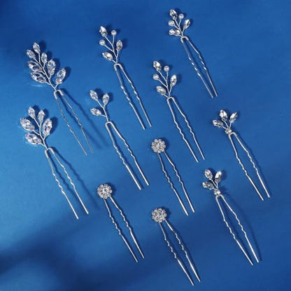 11 Pieces Bride Hair Pins Rhinestones Hair Accessories for Women Crystal Hair Piece for Wedding Bride Women Bridesmaids - color: 01 Silver-TY-0424
