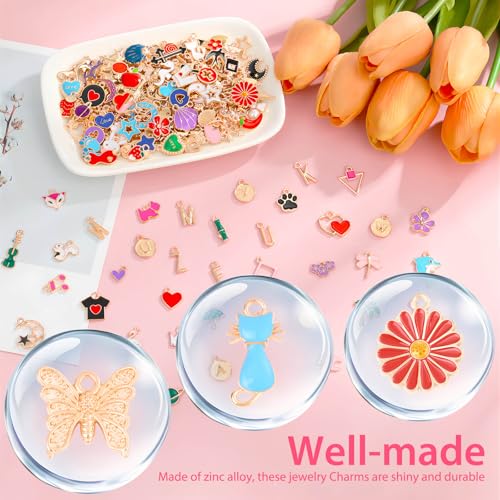 Flasoo 404Pcs Gold Charms for Jewelry Making, Assorted Bracelet Charm Letter Charms for DIY Jewelry Making Necklace Bracelet, Keychains and Crafts