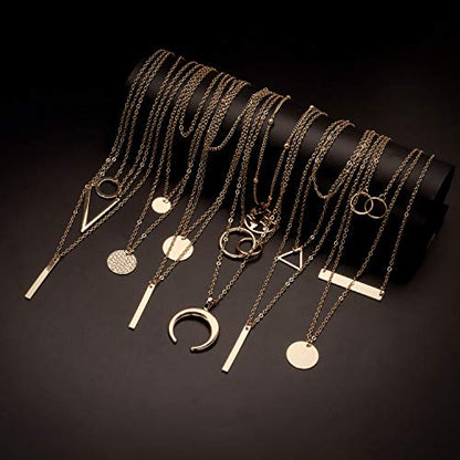 6 Pieces Layered Necklaces For Women Long Necklaces Gold Choker Necklaces Map Coin Bar Crescent Moon Necklace Layered Y Pendant Necklace Multilayer - color: gold