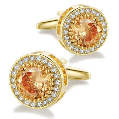Crystal Cufflinks for Men CZ Cuff Links Sparkle Diamond Gold Ornate Cufflinks for Wedding Groom Best Man - style: Champagne