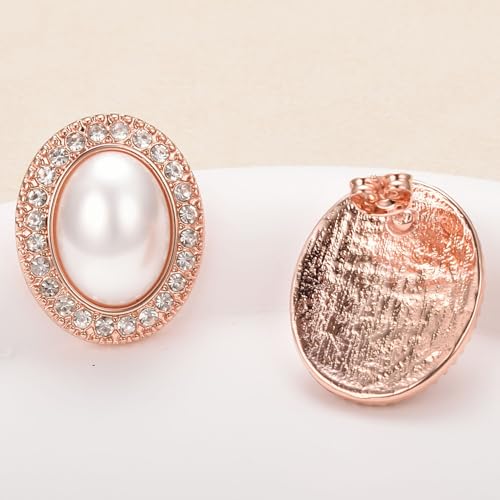 Pearl and Rhinestone Stud Earrings for Women Retro Statement Earrings Wedding Party Prom Jewelry - color: Mabe Pearl-Rose Gold