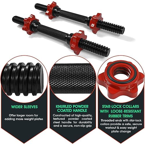 Yes4All Threaded Dumbbell Handles, Adjustable Dumbbell Bar Pair, 14/16/18/24-Inch Sizes, Fits 1" or 1.15" Plates, Non-Slip Grip, Secure Star-Lock Collars - color: 14" - Chrome - Black