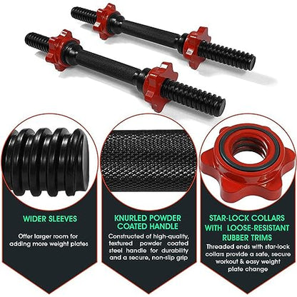 Yes4All Threaded Dumbbell Handles, Adjustable Dumbbell Bar Pair, 14/16/18/24-Inch Sizes, Fits 1" or 1.15" Plates, Non-Slip Grip, Secure Star-Lock Collars - color: 14" - Chrome - Black