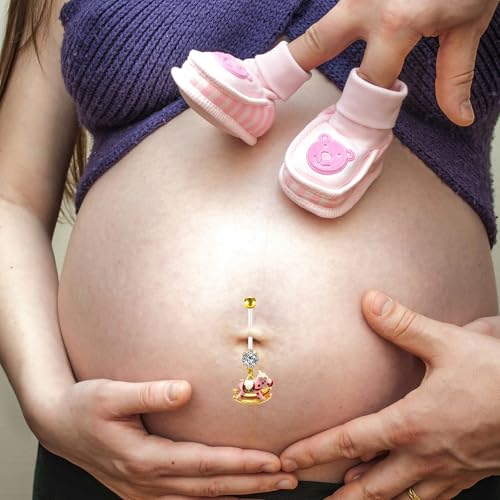 14G Flexible Clear Acrylic Pregnancy Belly Button Ring Flower,letter Dangle Pregnancy Maternity Belly Rings - color: pink moon