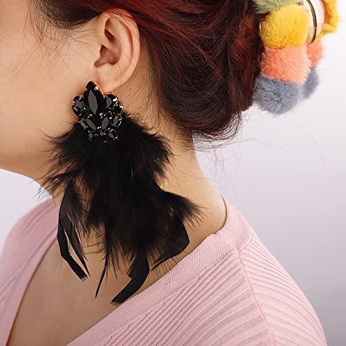 Denifery Long Feather Earrings Bohemian Earrings Multicolor Tassel Handmade Feather Earrings Dangling Earrings for Women (Black) - color: Black