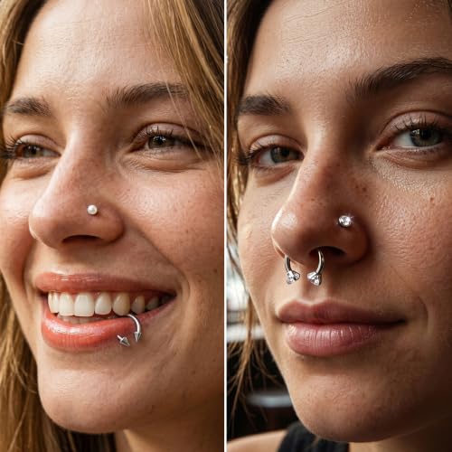 Zolure 16g Lip Rings Horseshoe Labret Jewelry Lip Barbell Ring Spike Snake Bite Piercing Jewelry Tragus Helix Earrings Studs Medusa Piercing for Women Men - color: 16G 8mm #7