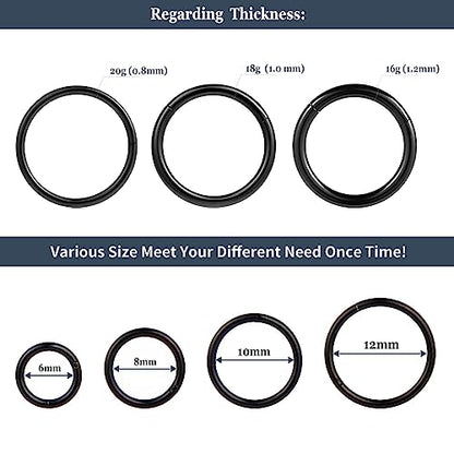 4Pcs 16G 18G 20G Surgical-Steel-Piercing-Ring-Nose-Rings-Hinged-Hoop-Earrings,6mm 8mm 10mm 12mm Seamless Stainless Steel Clicker Eyebrow Septum Piercing Hoop,Sliver Black Gold Rose Gold Rainbow Body Jewelry Set - color: 18G 8mm Silver