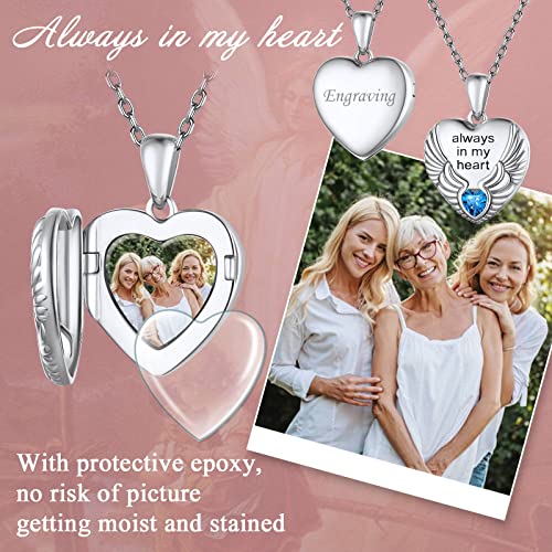 FindChic Locket Necklace for Women Custom Photo Memorial Gifts 4 Colors | Silver/Black/Rose Gold/Gold Plated Personalized for Loved Ones, Birthday Valentine's Day Keepsake - style: 05. Birthstone Style 2-Silver
